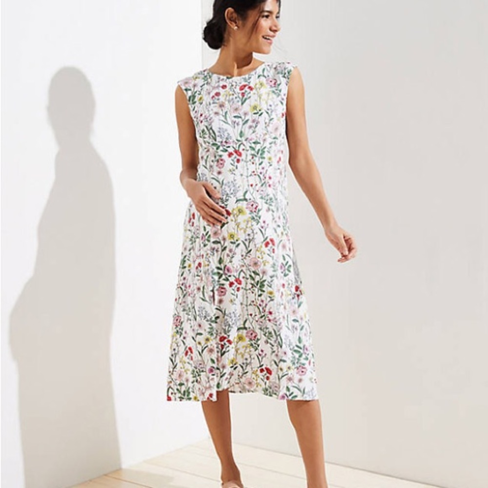 Loft Floral Cap Sleeve Slit Dress, Size 8 Regular